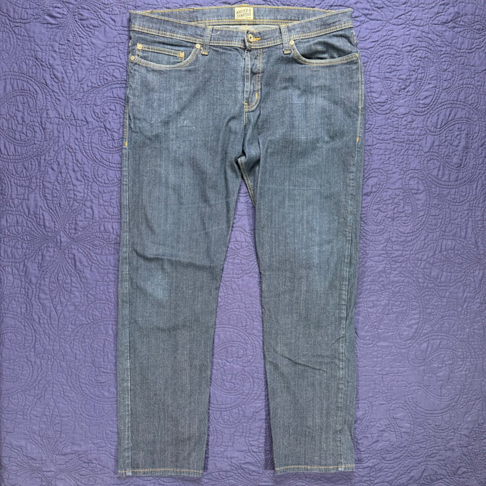 Naked & Famous Denim Mens Blue Straight Leg Button Fly Jeans Size 36x31